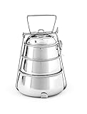 Edelstahl 3 Etagen Pyramide Tiffin Box Vintage Traditionelle Indische Lunchbox Lebensmittelbehälter für Schule und Büro - Silber 9 Zoll (22cm)