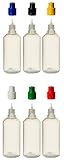 6 er Set PP-Flaschen je 100ml mit bunten Verschlüssen und Füll-Trichter - Quetschflasche Leerflasche Kunststofflasche Plastikflasche Spritzflasche quetschbar zum befüllen und mischen auch L