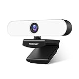 TECKNET Webcam FHD 1080P Ringlicht Webkamera mit Dual Mikrofon, PC Kamera mit 3-stufig einstellbare Helligkeit, USB Facecam mit Weitwinkel, kompatibel mit Windows, Mac zum V