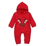 Weihnachten Baby Junge Mädchen Strampler Schlafanzug Overall Mit Kapuze Fleece Kleidung Pullover Pyjama Outfits Xmas Langarm Santa Motiv Jumpsuit Outfit Herbst Winter Babykleidungs (Red, 6-12 Months)