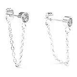 THIORA® - Kettenohrringe mit Steinchen | Ohrringe Damen | Edelstahl | Chain Zirkonia Steinchen | Rosegold Silber Ohrstecker mit Kette (Silber)