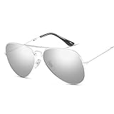 ZJN-JN Sonnenbrille Polarisierte Sonnenbrille für Herren Fahren Frosch Spiegel Mode Klassische Metall Runde Rahmen Pilotenbrille Mode Brille (Farbe: Grau, Größe: frei) (Farbe: Silber)