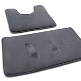 MEKO Memory Foam Badematte, 2 Set Anti Rutsch Badteppich Badvorleger und saugfähiger U-förmiger Konturteppich und Fußmatte für Badezimmer Dusch, maschinenwaschbar und super weich (Grau)