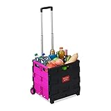 Relaxdays Einkaufstrolley klappbar, Teleskop-Griff, 2 Gummi Rollen, bis 35 kg, Shopping Trolley, Aluminium, ABS, pink 10027691_52