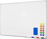 Alaskaprint Magnetisches Whiteboard Magnetwand magnettafel beschreibbar mit Alurahmen inklusive 3 Stiftablage , 12 Pinnwand Tafel und Schwamm 60 cm x 45 cm (B x H)