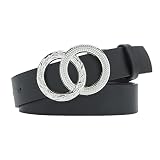 Damen Jeansgürtel mit Doppel O Ring Jeans Belt Leder Gürtel Mode Gürtel aus echtem Leder Kürzbar Damen-Jeansgürtel mit modischer Doppelgliederschnalle und Kunstledergü