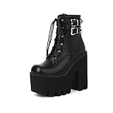 MGYQ Damen Hoher Absatz Stiefel Schnürstiefel Stiefeletten Klobigem Plateau Knöchelschuhe,Schwarz,44 EU
