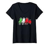 Damen Motorroller Scooter Rollerfahrer - Italien Flagge Mofa Moped T-Shirt mit V