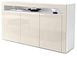 Vladon Sideboard Kommode Valencia, Korpus in Weiß matt/Front in Creme Hochglanz mit Rahmen in Creme Hochg