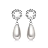 Susan Y Perlenohrringe Damen 925 Sterling Silber Ohrringe für Frauen Perlenohrringe mit Zirkon Ohrhänger Schmuck Weihnachten Valentinstag Muttertags Geschenke für Damen M