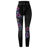 TTLOVE Damenhosen Sexy Damen Jeans Modische Jeanshosen Wie Faux Jean Hose mit Unterteil Jeanshose mit schmaler Passform und Stickerei Lässig