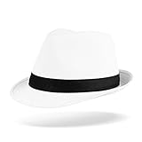 Tarjane® Unisex Freizeit Fedora Hut mit Zierband Weiss L/XL