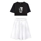 AHDSJDG Given Zweiteiliger Anzug Kurzarm Sieben Punkte T-Shirts + Rock Freizeit Mode Outfits für Kurzarm Atmungsaktiv Rock Sommer Pyjama Sportbekleidung Frauenkleidung Comics Cosplay