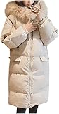 Neoucdy Mantel für Damen, luxuriöser Kunstkapuze, voller Kunstfellbesatz, Wickelschal für Wintermantel, Jacke, Parka mit Pelzkragen, gebrochenes weiß, 46