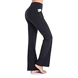 Ollyrnns Yogahosen Bootcut Damen Fitness Flared Leggings Straight Bein Bootleg Sporthose Schlaghose für Yoga Gym Pilates N151,Schwarz,L