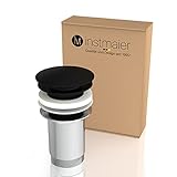 instmaier E4 // Ablaufgarnitur // Schwarz // Universal Pop-Up Ventil // ohne Überlauf // für Badezimmer Waschbecken & Waschtisch // Waschbeckenstöpsel aus Messing mit Quick Start Anleitung