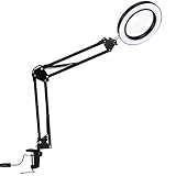 Rfvtgb LED-VergrrrErungslampe Klemme, 10 Stufen Dimmbar, 3 Farbmodi, 5-Dioptrien-Echtglaslinse, Verstellbarer Schwenkbarer, Beleuchtete Lupenleuchte für Schreibtisch-Tisch-Bastelwerkbank