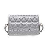 SoeHong Schultertaschen, Vintage Lingge Pure Color Leder Schultertasche Frauen Casual Crossbody Taschen, silber,