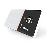 Qiumi Smart Wifi Thermostat für einzelne Gas-/Wasserkessel Heizung Arbeitet mit Alexa Google Home Trockener Kontakt,PM 2.5 in APP Wetter, Feuchtigkeit und UV-Display,5A 95~240V AC