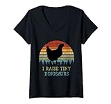 Damen Ich Ziehe Winzige Dinosaurier Auf Vintage Hühnerbesitzer T-Shirt mit V