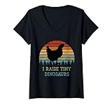 Damen Ich Ziehe Winzige Dinosaurier Auf Vintage Hühnerbesitzer T-Shirt mit V