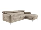 Mivano Ecksofa Sammy, Ledersofa in L-Form mit Kopfteilverstellung und moderner Steppung, 227 x 74 x 187, Kunstleder, hellb