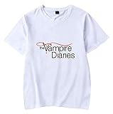 WEIWEIMITE Frauen Das Vampire Diaries T-Shirt Vampire Diaries Thema T-Stück Casual Crew-Hals Kurzarm Tops T-Shirt Unisex 3D Druck Hoodie (Color : White, Size : L)