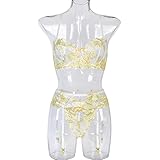 PUYYDS Frauen Sinnliche Dessous Stickerei Spitze Weibliche Phantasie Unterwäsche Blüte Bügel BH Hosenträger Gürtel Tanga Set E