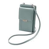 ECOSWAY Frauen Umhängetasche Münztasche Handy-Kartentasche Brieftasche Umhängetasche Leder Geldtasche Umhängetasche Brieftasche mit Riemen (Blue)