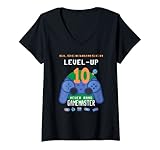 Damen Kinder 10. Geburtstag Junge Gamer Zocker Level up 10 Gaming T-Shirt mit V