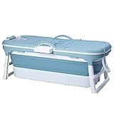 Schwänlein® Faltbare Badewanne Erwachsene 148cm | mit Seifenkorb, Nackenkissen, Fussmassageroller, Praktisch und Tragbar | Ideal für kleine Badezimmer (Blau, 148)