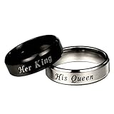 AOTIWE Partnerringe für Sie Und Ihn, Personalierste Geschenke Beste Freundin mit Gravur 'Her King and His Queen' Edelstahl Silber Schwarz W 57 &M 65