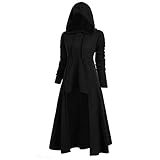 Alwayswin Damen Vintage Lange Mantel Umhang Gothic Hoodie Jacke Plus Size High Low Sweater Einfarbig Lange Bluse Tops Langer Kapuzenpullover Oberteile Outwear Cosplay Kostü