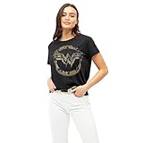 DC Comics Damen Wonder Woman Metallic Logo T-Shirt, Schwarz (Black Blk), 38 (Herstellergröße: Medium)