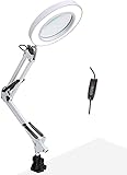 LED Lupenlampe mit Klemme, 5X Lupe Clip-On Tattoo Tisch Schreibtischlampe, USB Beauty Nail Art Lampe zum Lesen, Hobby und Basteln (Weiß)