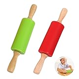 otutun Teigrolle, 2 Stück Silikon-Nudelholz, Antihaft-Nudelhölzer Hitzebeständig Bis 200°C Teigrolle mit großem Griff für Backen, Pie Crust, Cookies, Fondant,