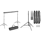 Walimex pro 3-Fach Hintergrundsystem 145-290cm, für bis zu 3 Leinwände aus Papier & Stoff, für Fotografie, Video & Green Screen I Höhe bis 256cm & 3X Lampenstativ WT-806 mit Federdämpfung, max. 256
