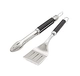 Weber 6763 Precision Grill Tongs & Spatula Set Premium Grillbesteck-2-teilig, Schwarz/Silb