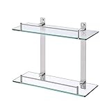 KES Duschablage Glas Glasregal Hartglas Duschablage Glasablage für Badezimmer Wandregal Edelstahl SUS304 Badregal Dusche Ablage 2 Etagen Wandmontage Gebürstet, BGS2202B-2