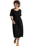 Ulla Popken Damen große Größen Übergrößen Plus Size Maxikleid, transparentes Rückenband, Halbarm schwarz 50+ 791180130-50+