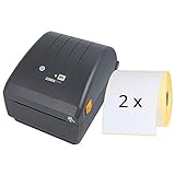 Labelident Starter-Set - Zebra ZD220 Drucker mit Abreißkante inkl. 500 Etiketten mit Trägerperfo. (2 Rollen ERT-E103x199Z1-250), 203 dpi - Thermodirekt - 104 mm max. Druckbreite, USB