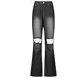 WanXingLiHe Wide-Bein-Hochhaus-Jeans Für Frauen, Zerrissene Trendige Lose Gerade Denim-Hose Mit Taschen Y2k Breite Beinhose,Schwarz,S