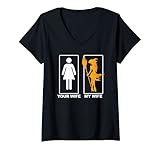 Damen Lustige Halloween-Hexe mit Aufschrift 'Your Wife My Wife' T-Shirt mit V