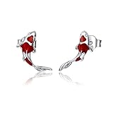 beatifulloy Koi Red Ohrstecker 925 Sterling Silber Fischohr Ohrstecker Schmuck Geschenk für M