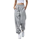 Löwenzahn drucken Jogginghose Damen Baumwolle Lang Freizeithosen Elastischer Bund Waist Lässige Loose Cargo Sweathose mit Taschen Trainingshose Oversize Freizeithose Sommerhose Casual M