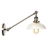 DMNSDD Verstellbare Schwenkarm-Wandleuchten, Kreative Klarglas-Schatten-Lesebeleuchtung, Metall-Wandleuchten für Schlafzimmer-Nachttisch,E