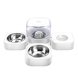 Kimpets 3 erhöhte Hundenäpfe, abnehmbare Katzenfutter- und Wassernapf, Set mit 1800 g automatischem Wasserspeiser, erhöhter Hundenapf mit 2 Edelstahlnäpfen, Katzenfutterschalen für Innen-Katze, g