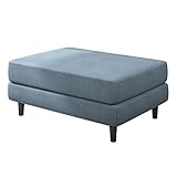 0℃ Outdoor Osmanischen Luxus Fußablage Cube Small Schuhbank Sofa Truhenbank Startseite Niedrig Fußbank Leinen-Touch Stoff mit Gepolsterter Sitz für Wohnzimmer Schlafzimmer,Lake Blue,L