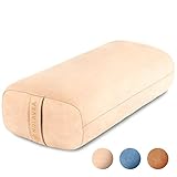 Nolavea Yoga Bolster rechteckig - Yoga Hilfsmittel für Entspannung, Zen-Gefühl und Halt Für Yoga, Meditation und Pilates - großes Rechteckkissen Beige Velourslederoptik - Waschbar mit Transportg