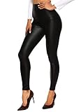 INSTINNCT Damen Kunstleder High Waist Leggings Skinny PU Leder Hose Leder-Optik Strumpfhosen Treggings Schwarz(Matt) S